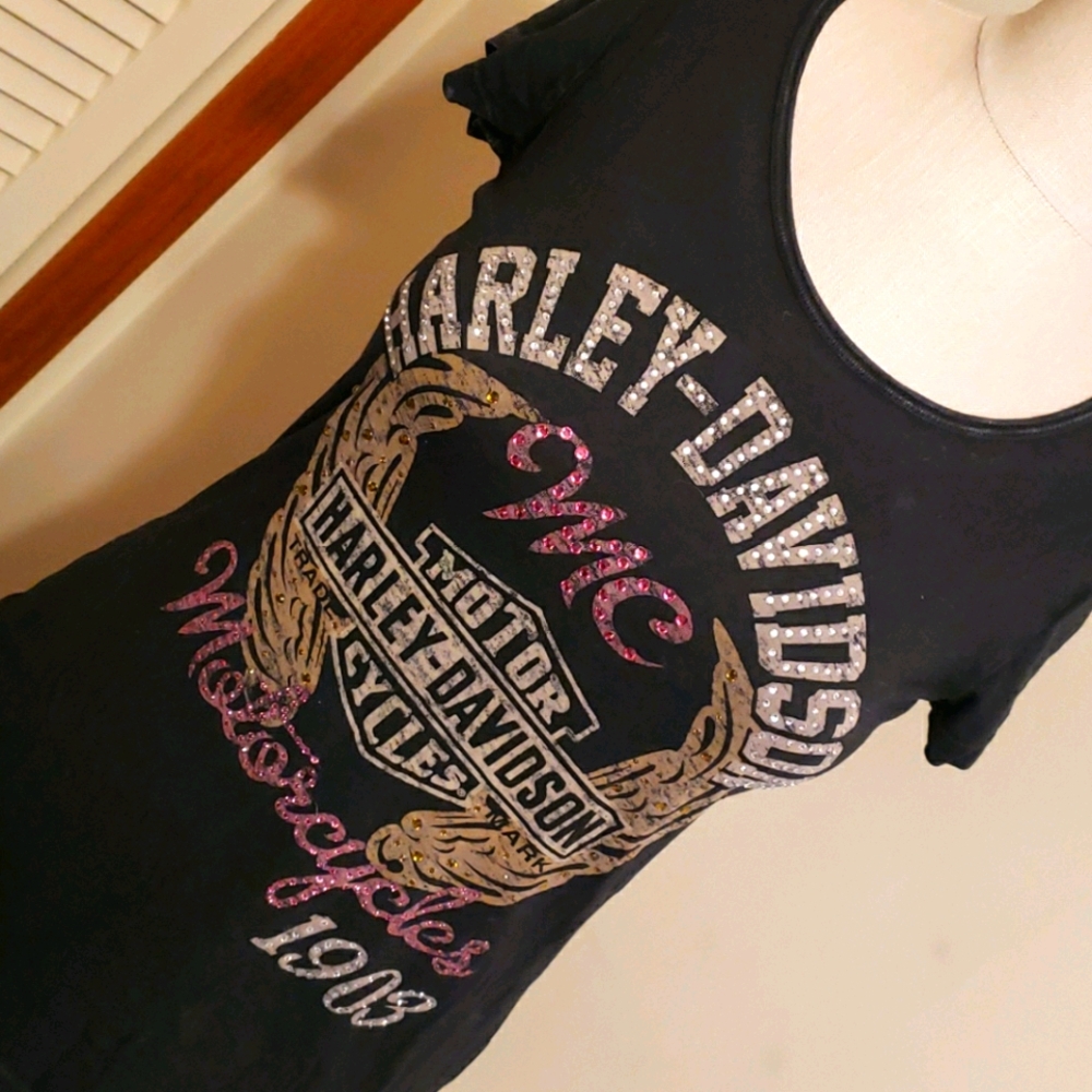 Women's harley davidson bedazzled top